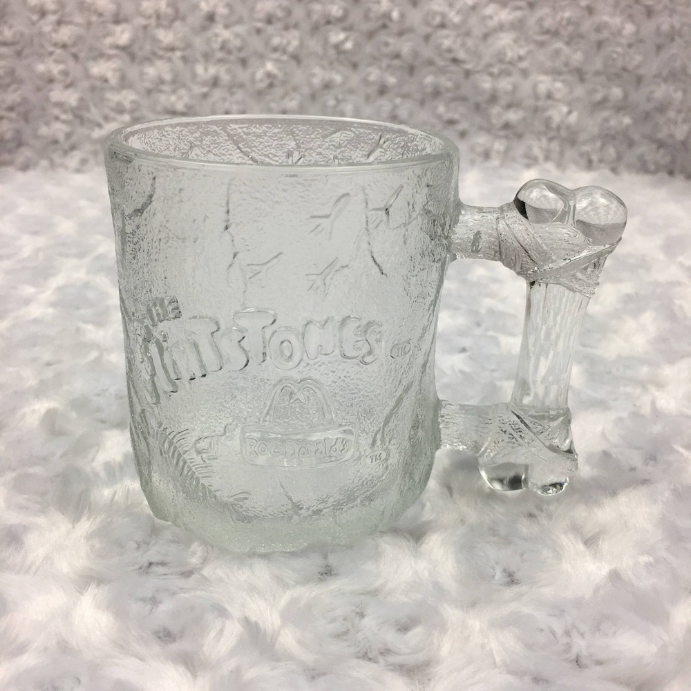 Flintstones McDonalds Collectible Clear Glass Handled Mug Vintage‎ 1993